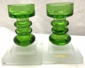 Pr Mid Century Modern Glass Candleholders Portugal
