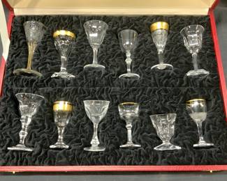 Moser 12 Crystal Gilt Stemware W Orig. Box
