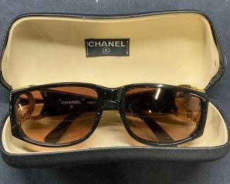 Chanel Black Gold Tone CC Sunglasses, Italy
