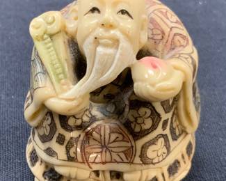 Sgd Japanese Carved Bone Scholar Netsuke
