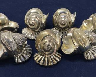Set 7 Silver Plate Snail Shell Place Card Holders
