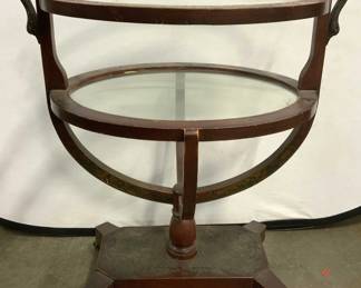 Vintage Two Tier Asian Wood Side Table On Casters
