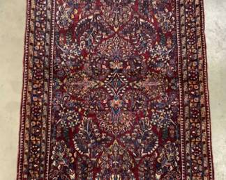 Vintage Floral Patterned Red & Navy Persian Rug
