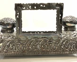 Antique Simpson Hall Miller Silver Pl Double Ink Well
