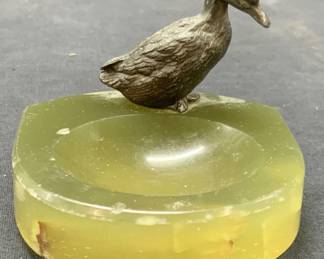 Vintage Stone & Sterling Silver Goose Trinket Dish
