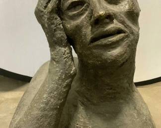 Vntg Ceramic Male Figure Bust Garden Statuary 23in
