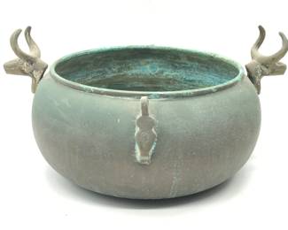 Antique Copper & Brass Ox Head Figural Bowl