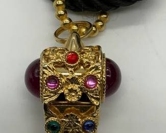 Vintage Gold Tn Bejeweled Whistle Necklace
