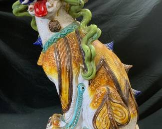 XL Vintage Italian Ceramic Majolica Foo Dog 27in

