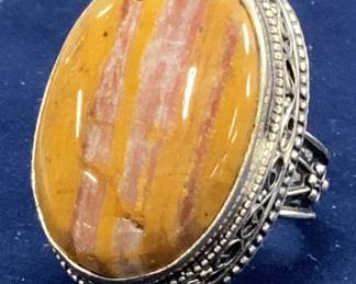 Hand Crafted Sterling Spiny Oyster Stone Ring
