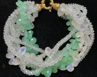 Chrysoprase Moonstone Multi Strand Bracelet
