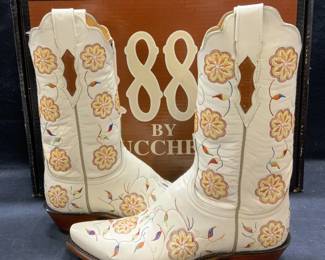 Lucchese 1883 White Leather Cowboy Boots
