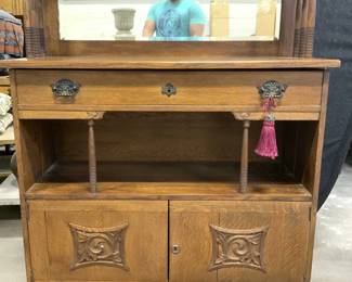 Vintage Victorian Oak Wooden Sideboard Buffet
