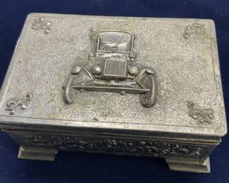 Antique Car Metal Tobacco Box/Trinket Box
