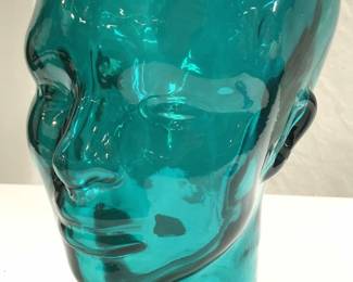 Teal Glass Mannequin Head Wig/Hat Stand SPAIN 12in
