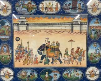 Antq Indian Watercolor & Gouache On Silk Painting
