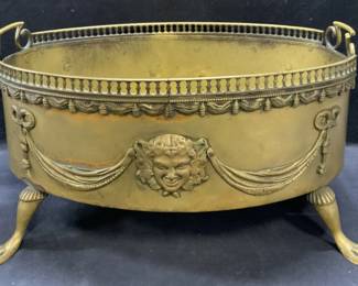 Vintage Neoclassical Brass Jardiniere, 19 In
