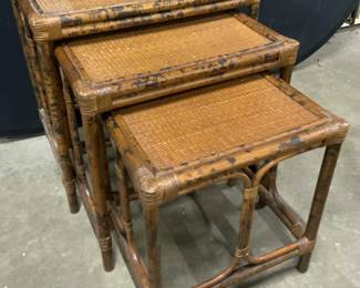 Set 3 Vintage Faux Burnt Bamboo Nesting Tables
