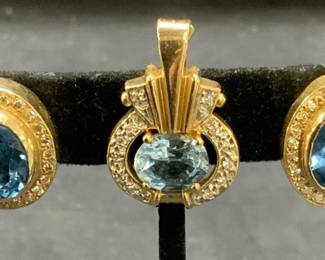 Lot 2 14K Gold Topaz & Diamond Earrings +
