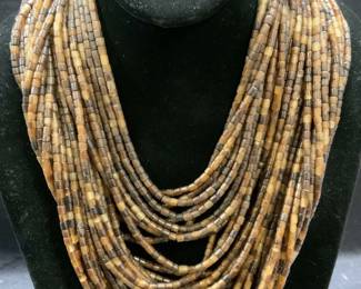 Brown Lucite Beaded Multi Strand Necklace
