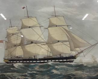 Antq Clipper Ship Colored Plate Engraving
