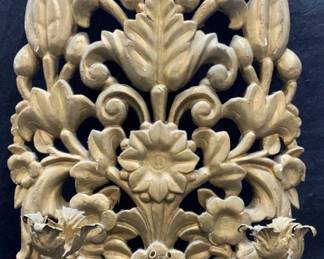 Antique Floral Motif Giltwood & Metal Wall Sconce
