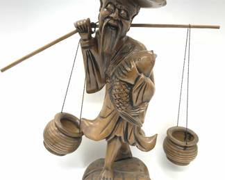 Carved Wooden Asian Fisherman Figural
