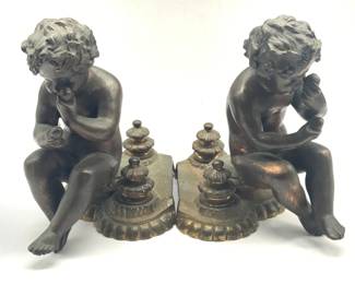 Pr Vintage Bronze Child Desk Accessories
