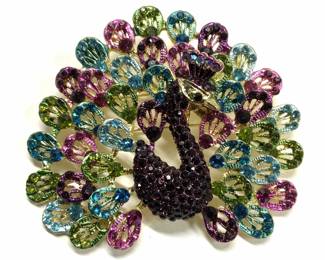 Multicolored Crystal Peacock Brooch w Gift Bag

