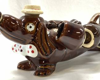 Dachshund Mid Century Ceramic Decanter w Cups, 7
