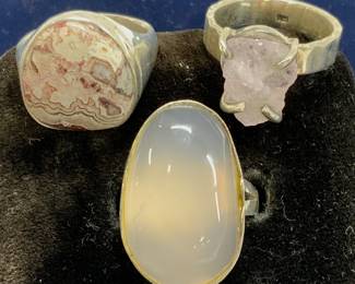 Grp 3 Hand Crafted Sterling Silver Gem Rings
