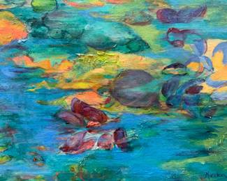 Merker Signed Underwater Scrape Oil Painting 2ft6in
