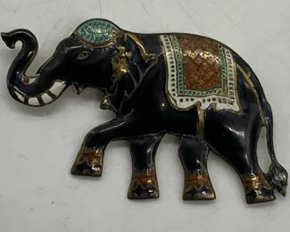 Vntg SIAM Enameled Sterling Silver Elephant Brooch
