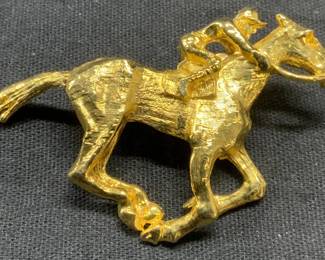 Vintage Gold Tone Horse & Jockey Brooch
