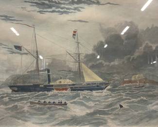 Antique 1856 View Of HM Steam Frigate Geyser Litho
