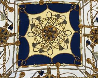 Vintage Hermes Equestrian Blue Silk Scarf, France

