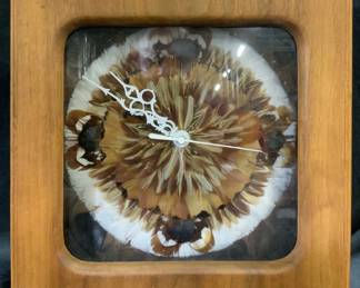 Wood Frame Clock W Feather Clock Face
