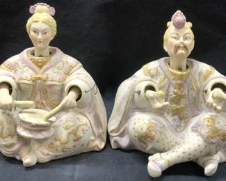 2 Antq ARDALT Hand Painted Porcelain Nodders

