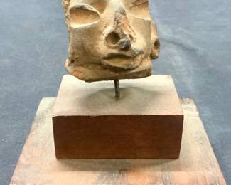 Antique Terracotta Head Sculpture On Wooden Base

