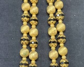 Vintage Gold Tone Black Crystal Beaded Necklace
