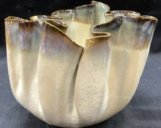 Stamped 1981 Ruffled Ceramic Vase
