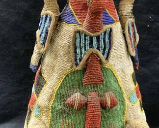 Beaded & Embroidered Nigerian Bird Crown 19in
