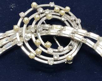 Sterling Silver BEAU Brooch w Baguette Crystals
