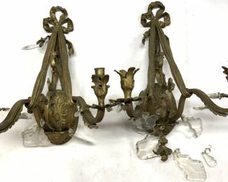 Pr Antique Gilt Bronze Candelabra Sconces Czech
