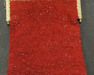 Vintage Red Beaded Mesh Handbag
