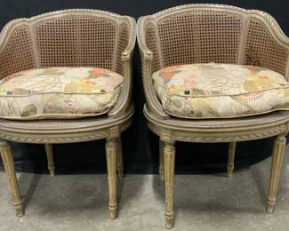 Pr Antique Louis XVI Caned Back Chairs W/ Cushions
