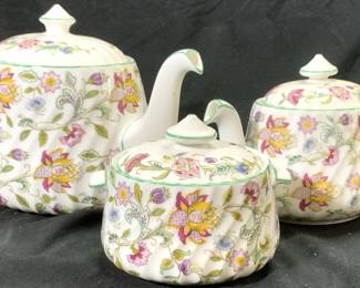 3 MINTON Lidded Porc Teapot, Creamer & Sugar Dish
