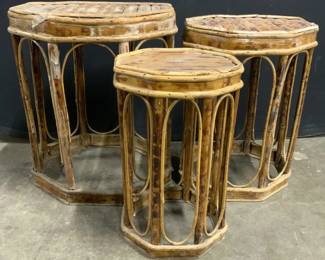 Set 3 Vtg Mid Century Bamboo Style Nesting Tables

