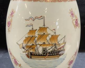 Vintage Gilt Porcelain Ship Wall Pocket
