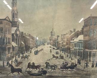 Wall Street 1830 Street Scene Lithograph

